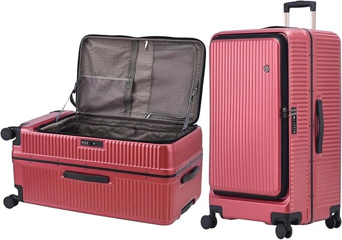 29 Inch Aluminum Checked Luggage with Side Opening Zipper, 40 * 37 * 77cm, 113L, Lightweight Hardshell ABS+PC Suitcase with TSA Lock, 360° Universal Wheels, Wine Red