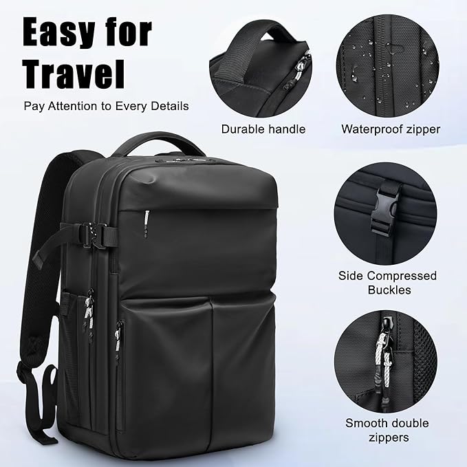Travel Backpack for Men, 17.3 Inch Laptop Backpack, Water Resistant Business backpack with Waterproof zipper，Carry on Backpack with 30L Large Capacity Bag for Work College Travel