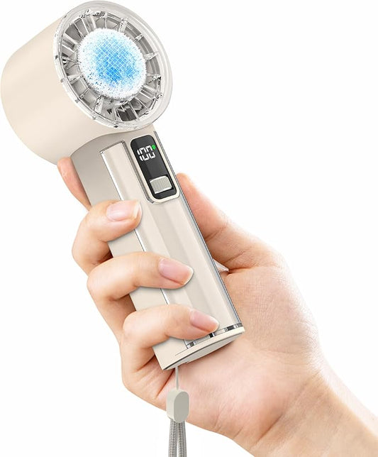 Portable Handheld Fan with Ice Cooler, 21H Max Cooling,9500RPM High Speed,100 Speeds, Small Pocket Turbo Design,Digital Display, Rechargeable Personal Handheld AC Fan for Travel Outdoor Office Commute