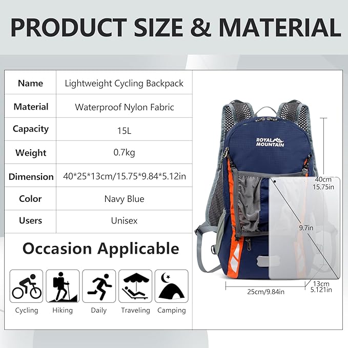 Bike Backpack With Rain-Cover, Mountain Biking Backpacks, Lightweight Packable Daypack Waterproof For Travel, Small Backpack For Bicycle Riding,Hiking,Camping (Navy Blue)