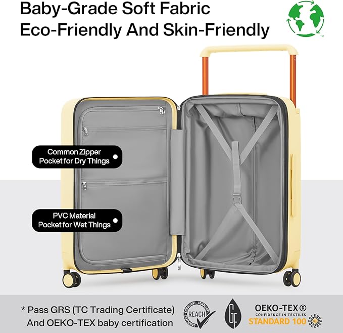 mixi Large Capacity Expandable Luggage Suitcases With Spinner Wheels,Upgrade Wide Handle PC Hardshell Rolling Travel Suitcase with TSA Lock, Checked-Medium 24-Inch, Lark Yellow