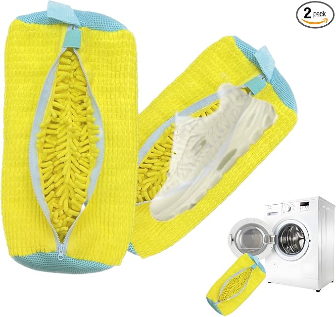 Shoe Washing Machine Bag,Laundry Shoe Bag for Sneaker,Tennis Shoes,Washer and Dryer,Reusable Cleaning Bag for Sock, Delicates,Gym Shoes (Yellow 2pcs)