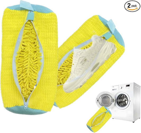 Shoe Washing Machine Bag,Laundry Shoe Bag for Sneaker,Tennis Shoes,Washer and Dryer,Reusable Cleaning Bag for Sock, Delicates,Gym Shoes (Yellow 2pcs)