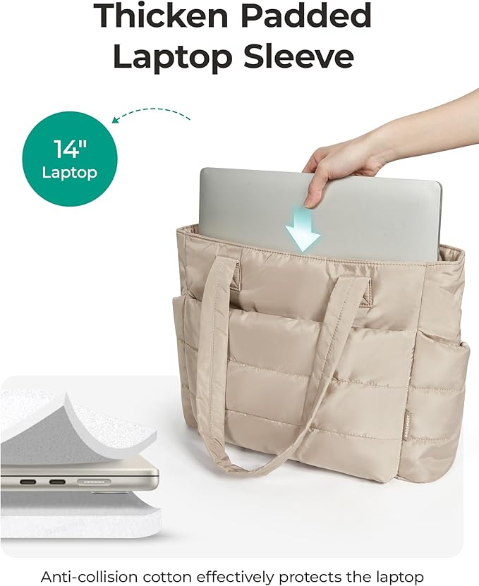 BAGSMART Tote Bag for Women, Lightweight Puffy Tote Bag with Compartments Shoulder Bag Handbag for Travel, Work, Gym