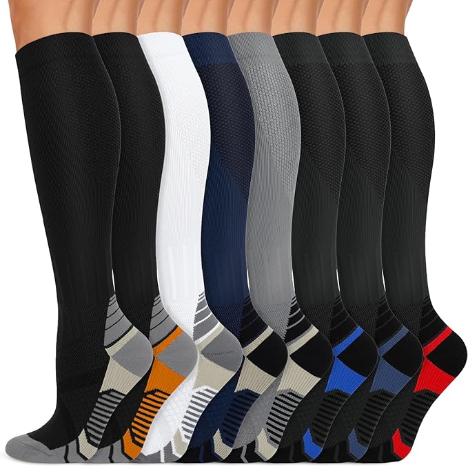 Copper Compression Socks 15-20 mmHg for Men & Women 8 Pairs – Circulation Support for Nurses, Travel, Running, Hiking, Soccer