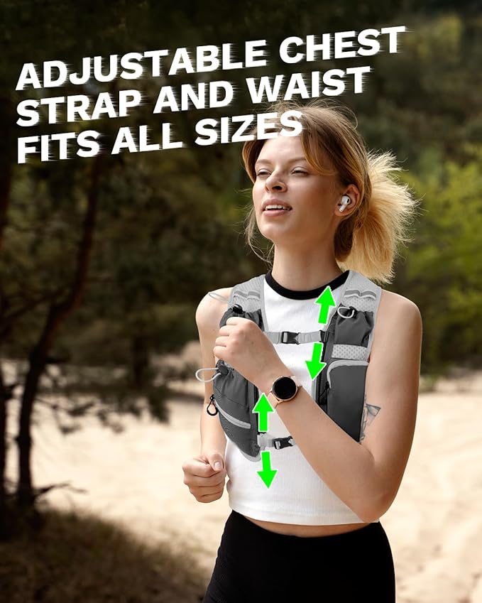 Running Vest for Women and Men, Hydration Running Backpack, Runners Vest, Hydration Vest, with Front Phone Holder, Adjustable Chest and Waist Strap