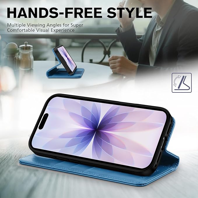 TUCCH Wallet Case for iPhone 17 (6.3-Inch) 2025, 3 Credit Card Slot | RFID Blocking | Stand | PU Leather | Shockproof TPU Interior Shell | Protective Flip Folio Cover | Lake Blue