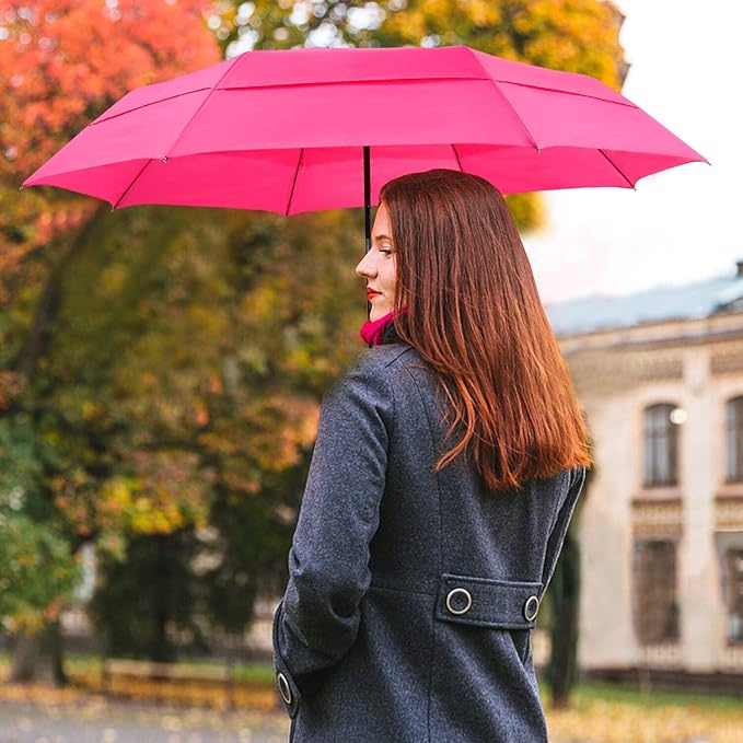 Lejorain Large Folding Golf Umbrella - Compact Mens Umbrellas Travel Rain and Windproof 54inch Collapsible Automatic Open Close Umbrella 210T Teflon Vented Double Canopy