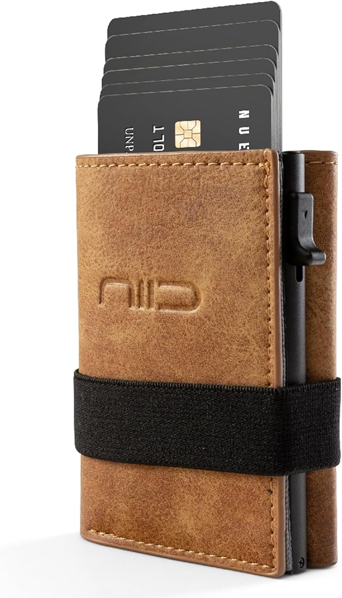 NIID Wallet for Men,Minimalist Front Pocket Wallet for Men - RFID Blocking Leather Bifold with Pop Up Card Holder, 2 ID Windows, Money Clip & Gift Box (Coffee)