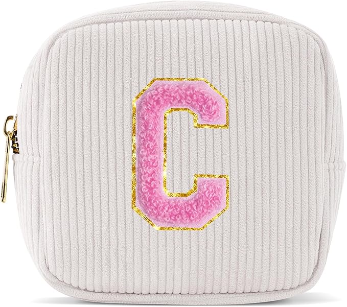 Pocmimut Initial Makeup Bag,Personalized Toiletry Bag Pouch Gift for Niece Sister Female Her Mom,Birthday Gift for Women Daughter Gifts,C