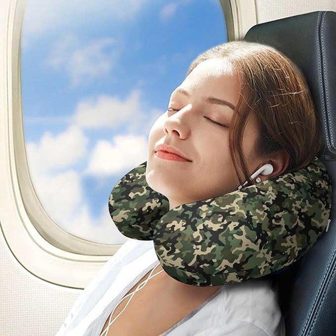 Memory Foam U-Shaped Travel Pillow Neck Pain Relief, Vietnam Tiger Stripe Camo U-Shape, Removable Cover Airplane Car Office
