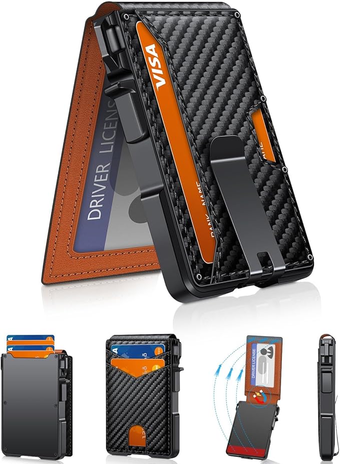 Wallet for Men, Mens Minimalist Wallet 9-13 Cards, Slim Compact Wallet with Money Clip & ID Window, RFID Blocking Smart Pop Up Card Wallet, Metal Aluminum Credit Card Holder Bifold Wallet