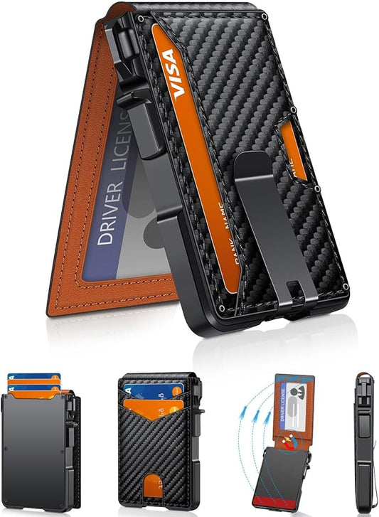 Wallet for Men, Mens Minimalist Wallet 9-13 Cards, Slim Compact Wallet with Money Clip & ID Window, RFID Blocking Smart Pop Up Card Wallet, Metal Aluminum Credit Card Holder Bifold Wallet