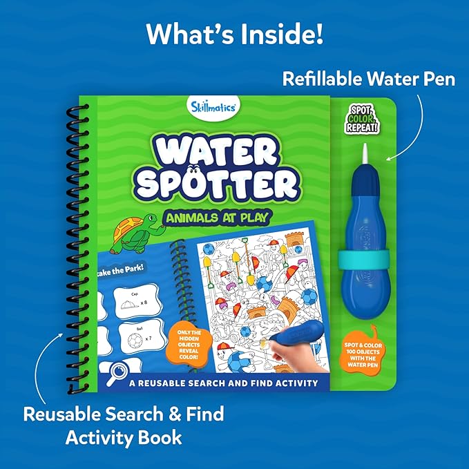Skillmatics Reusable Search & Find Book - Water Spotter, Mess-Free Learning Activity, Stocking Stuffers, Animals, Christmas Fun, Travel Toy, Gifts for Boys & Girls Ages 4, 5, 6, 7, 8