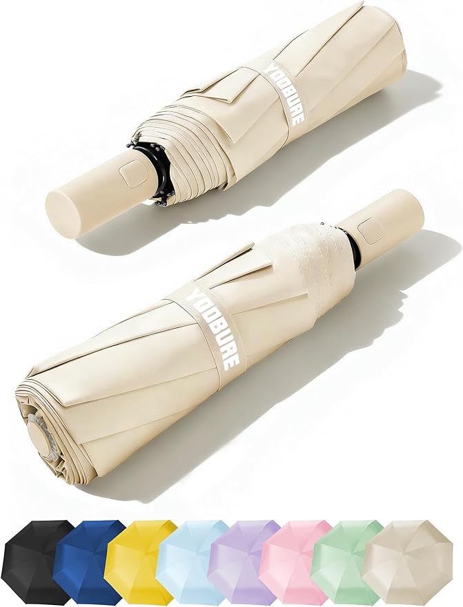 Yoobure Automatic Travel Umbrellas for Rain - Portable & Compact Umbrella for Backpack, Car, UV Umbrellas for Sun Protection, Windproof Folding Small Umbrella in Macaron for Kids, Women, Colorful
