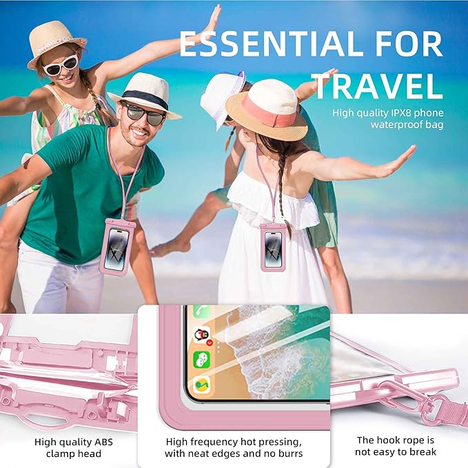 [Up to 8.9" 2 Pack Waterproof Phone Pouch Case,Waterproof Phone Bag for iPhone 17 16 15 14 13 Pro Max Plus Galaxy S25 S24 Ultar Plus+,IPX8 Cellphone Dry Bag Beach Travel Essentials-Pink