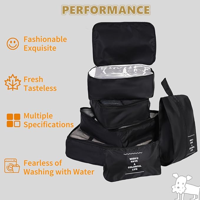 Packing Cubes Storage Bags 11 Pieces-Luggage Organizers Classify Store Clothing Efficiently for Travel Outdoor Home (Black, 11 Pieces)