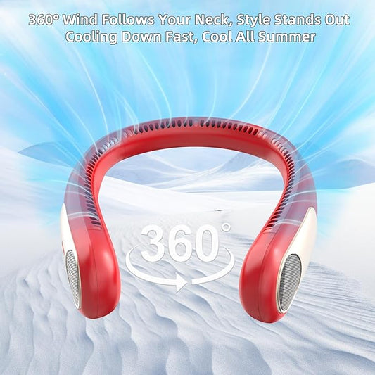 Portable Neck Fan,Personal Wearable Bladeless Fan,LED Display,4-Speeds,6000mAh USB Rechargeable,360° Strong Cooling Wind,Hands Free,Long Lasting,Birthday Gifts for Men Women Dad Mom (Red)