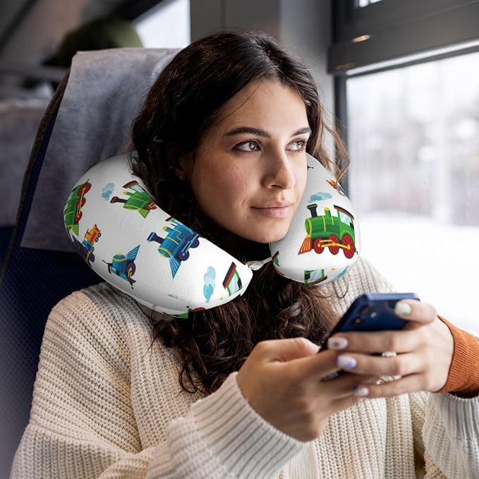 Funny Neck Pillow Support for Car Flight Rest Train Pattern Cartoon, Memory Foam U Shaped Decor Head Cushion for Home Outdoors Travel