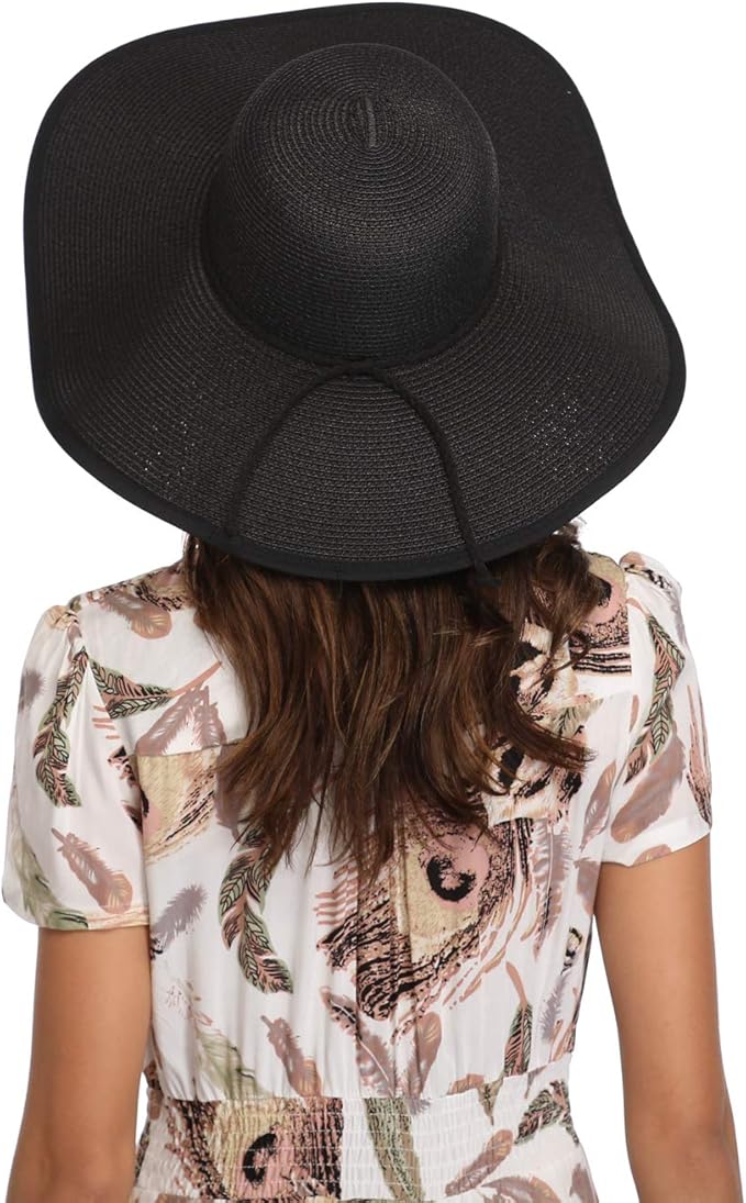 Lanzom Womens Wide Brim Straw Hat Big Floppy Foldable Roll up Cap Beach Sun Hat UPF 50+