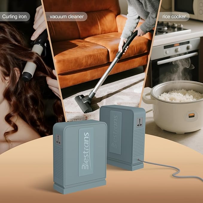 1000W Step Up Transformer 110v to 220v Converter, Heavy Duty Voltage Converter 110v to 220v with Dual Outlets, Overload Protection & Ultra-Quiet Design for Home Appliances, Grey Green