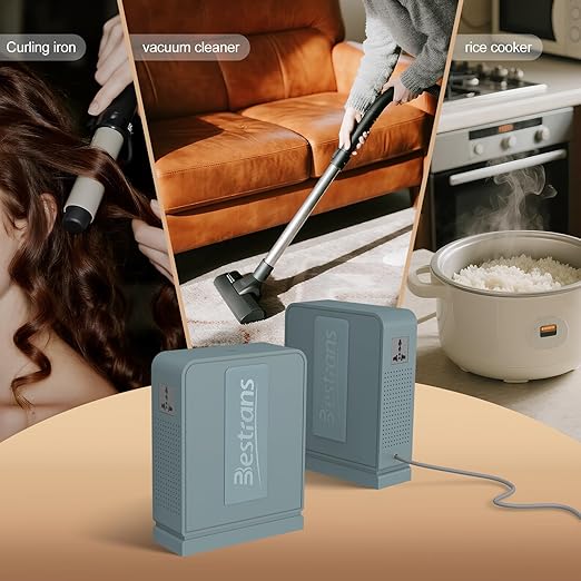 2000W Step Up Transformer 110v to 220v Converter, Heavy Duty Voltage Converter with Dual Outlets, Overload Protection & Ultra-Quiet Design for Home Appliances,Grey Green