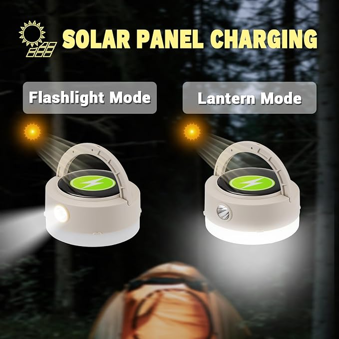 3-in-1 Camping Light with Tent Lantern, Handheld Flashlight & RGB Night Light – USB & Solar Rechargeable, Hook Design, 2 Brightness Levels + SOS, Ideal for Outdoor Use
