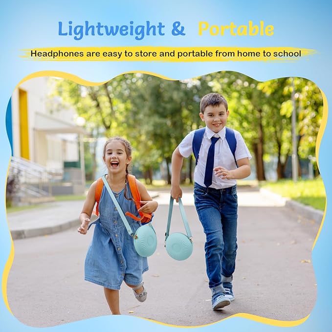 Kids Wired Headphones with Microphone, Volume Limited to 85/94dB, Foldable 3.5mm Jack Headset for Girls, Pink Over-Ear Headphones for School, Study & Travel, Includes Carry Case（Blue）