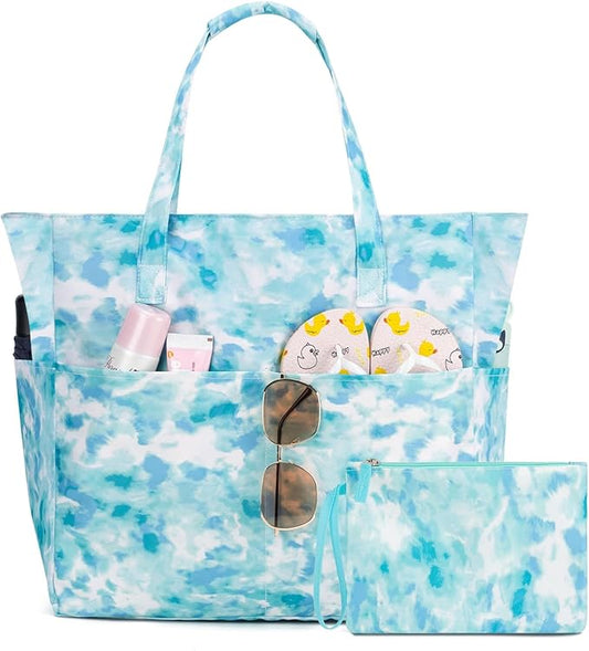 KABAQOO Extra Large Beach Bag Waterproof Sandproof Women Beach Tote with Zipper & Wet Compartment for Pool Gym Grocery Travel