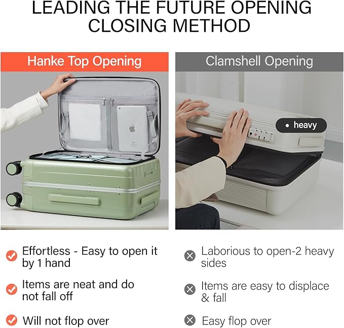 Hanke 24 Inch Checked Luggage PC Hard Shell luggage Top Opening Aluminum Frame Travel Luggage Suitcases with Wheels for Woman Men.(Bamboo Green)