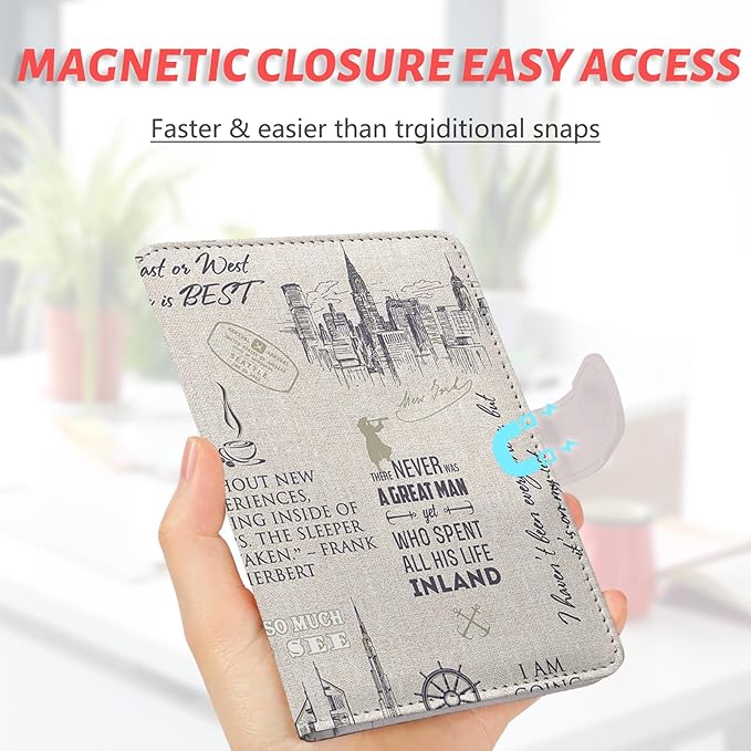 Passport Holder, Travel Wallet Cover with Pen Loop | Cute RFID Blocking Leather Case with Magnetic Closure for Travel Essentials-Travel