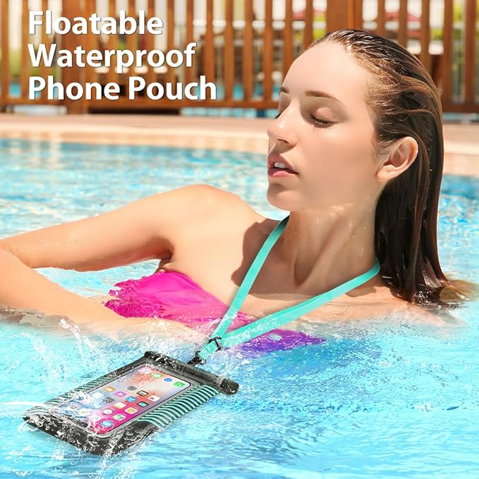 Floating Waterproof Phone Pouches Bags, IPX8 Floatable Cell Phone Water Protectors Cases 2 Pack w/Adjustable Neck Lanyard, for iPhone 15 14 13 Pro Max 12 11, for Galaxy S24 S23 Ultra 7"