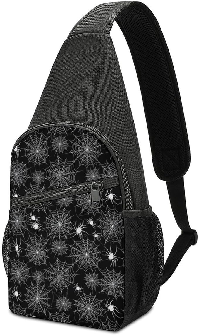 SWEET TANG Cool Sling Backpack Goth Gothic Black Spooky Spider Web, Lightweight Sling Shoulder Bag, Outdoor Chest Crossbody Bike Gym Runner Daypack with Adjustable Strap for Men Women