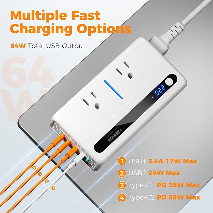 220V to 110V Voltage Converter US to Europe, TESSAN 250W Universal Travel Adapter with 4 USB Ports QC 3.0 PD 36W and EU/UK/AU/IT/India International Power Adaptor, Converter for European Travel