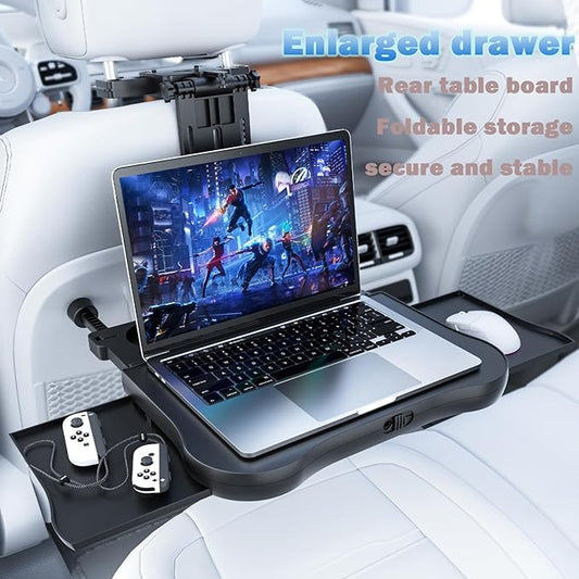 [Upgraded] Car Seat Table with Expandable Tray - Car Desk for Laptop Car Backseat Mount, Car Trays for Eating with Non-Slip Pad/Phone&Tablet Holde, Car Accessories for Writing/Laptop/Dining/Work