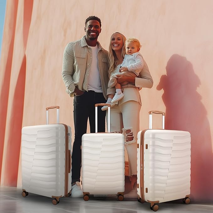 Lightweight Luggage with Spinner Wheels & YKK Zipper, 3-Piece Suitcase ABS+PC Hardside Luggage Set with TSA Lock for Women Men, Apricot Off White (20+24+28 inch)