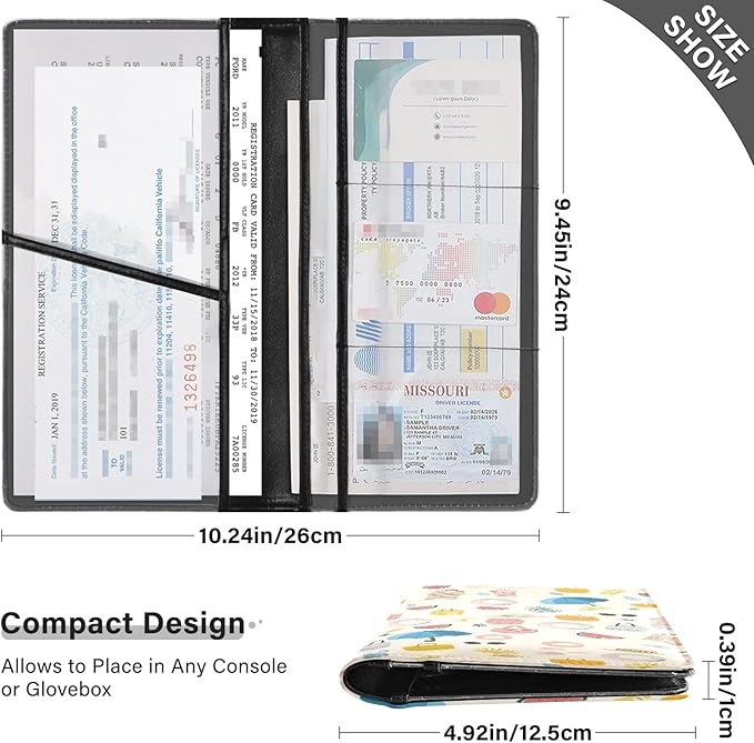 Bolaz Cute Car Registration and Insurance Holder Leather Vehicle Document Glove Box Organizer for License Cards Accessories