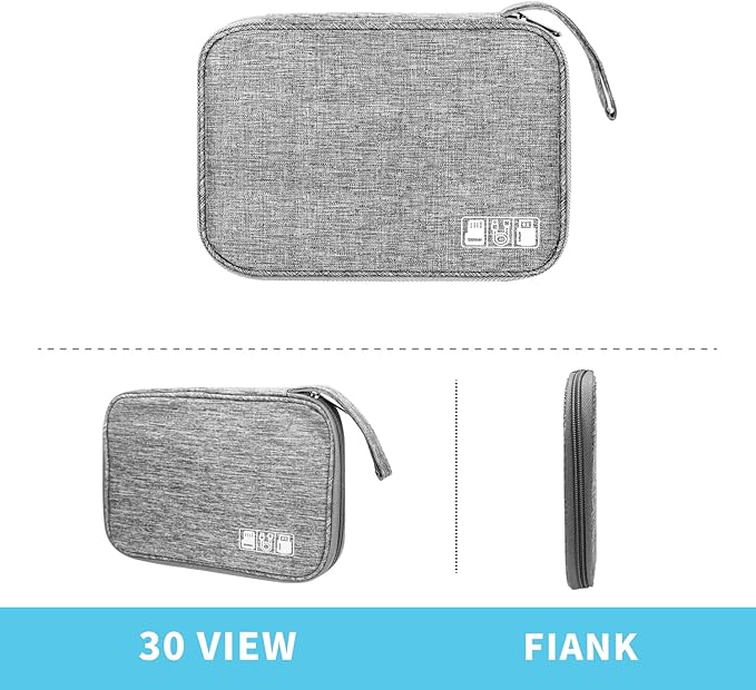 Electronics Organizer Travel Case,Electronic Accessories Storage Bag,Portable Waterproof Cable Organizer Bag,with 5 Cable Ties，for Travel,Work-Grey