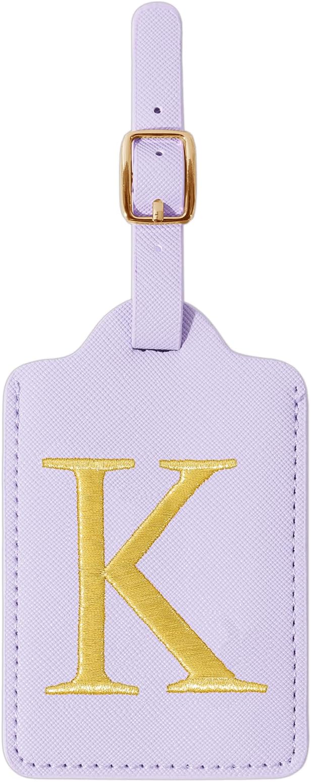Personalized Initial Luggage Tags for Suitcase, Purple Leather Cute Luggage Tags with Privacy Cover Name Card, Embroidered Custom Monogrammed Luggage Tag Travel Backpack Tags Gifts for Women Kids(K)