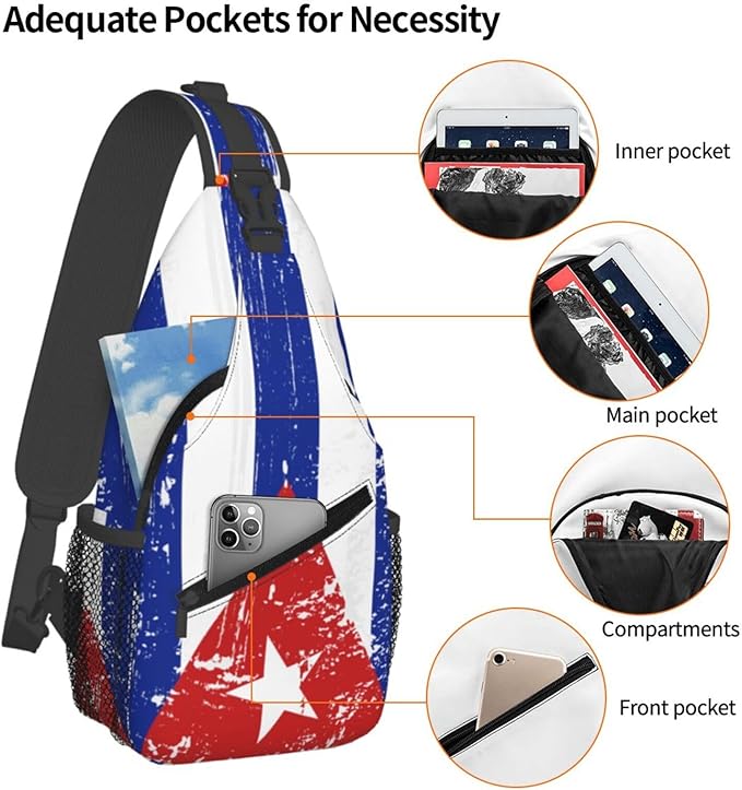 Cuba Flag Sling Bag Multipurpose Crossbody Sling Backpack Travel Cycling Hiking Shoulder Bag For Women Men