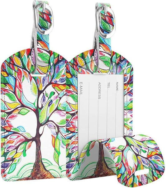 FINTIE 2 Pack Luggage Tags, Leather Name ID Labels with Privacy Cover for Travel Bag Suitcase, Theme - Love Tree