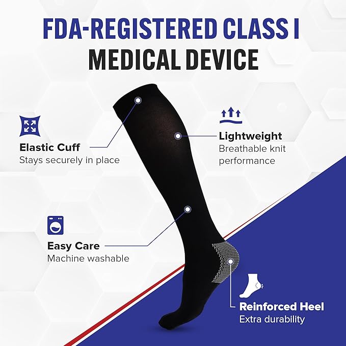 American Hospital Supply – Knee High Compression Socks – 15–20 mmHg, Black, Medium – Lightweight Medical Stockings for Daily Wear – Pack of 3 Pairs