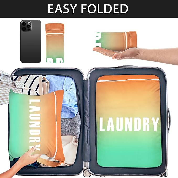 2 Pcs Large Travel Laundry Bag - Waterproof Wet Dry Bag for Gym, Swimming, Yoga - Washable Dirty Clothes and Bathing Suit Workout Bag (Green+Orange)