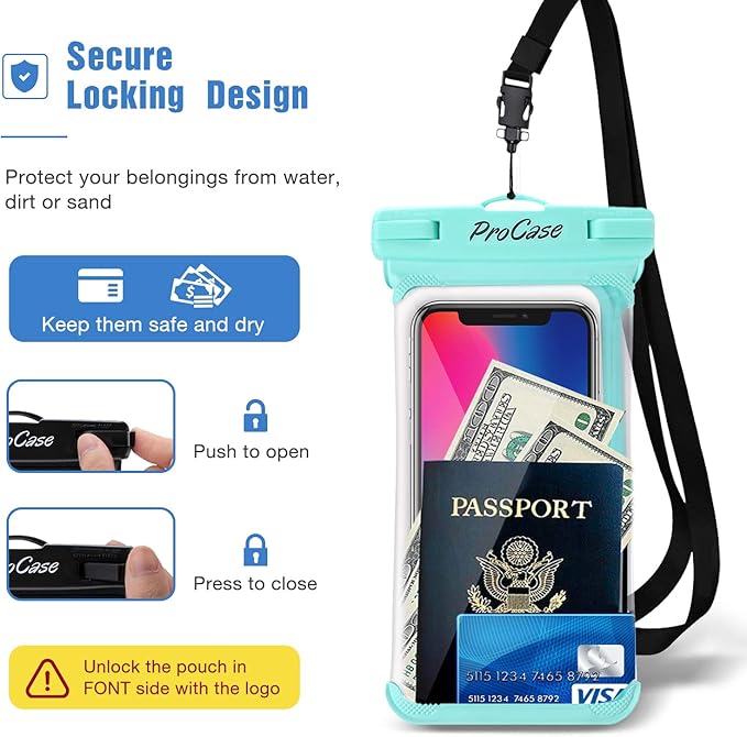 ProCase 2 Pack Waterproof Phone Pouch, Underwater Phone Case Up to 7", Dry Bag for iPhone 17 Air 16 15 14 13 Pro Plus Max, Galaxy S24 S23 S22 Ultra Pixel, Beach Essentials -Green & Black