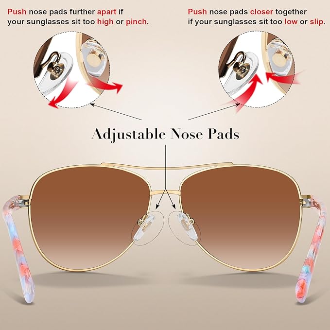 CARFIA Retro Trendy Pilot Sunglasses for Women Polarized UV Protection, Lightweight Outdoor Driving Lady Sunnies Metal Frame
