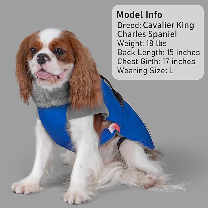 KYEESE Waterproof Dog Coat, Windproof Winter Jacket with Thick Fleece Lining, Extra Warm Turtleneck Dog Coats for Medium Dogs with Leash Hole and Reflective Design, Blue, X-Large