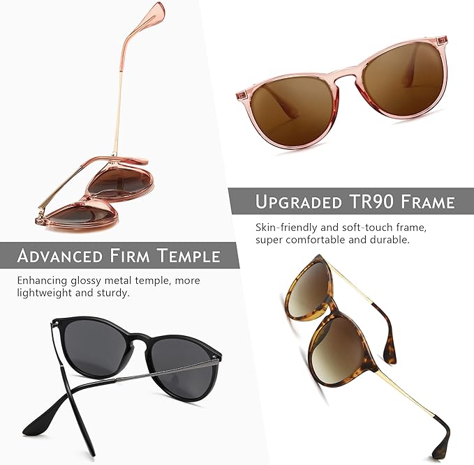 SUNGAIT Premium Vintage Round Sunglasses for Women Men Classic Retro Trendy Style