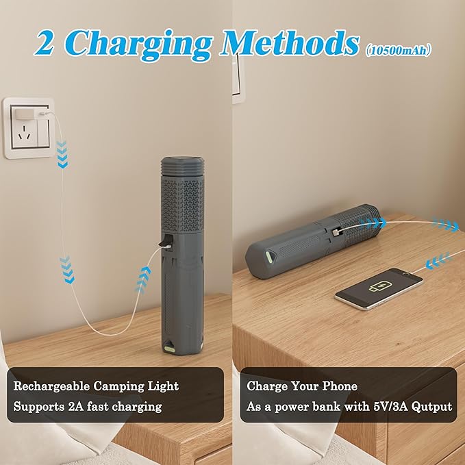 Telescopic Camping Light with Stand, 10500mAh Rechargeable Camping Lantern,Dimmable Portable Flashlight with Storage Bag,Magnetic Waterproof Work Light for Hiking Fishing Emergency Garage Outdoor Work