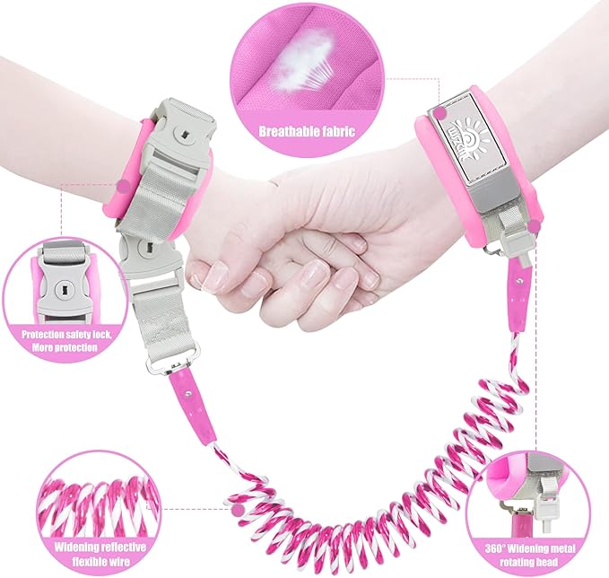 Toddler Leash -Anti Lost Wrist Link for Toddlers -Toddler Harness with Lock for Kids,Baby Leash,Leash for Toddlers,Wrist Leashes,Child Leashes for Toddlers,Upgrade with Reflective Tape Liner for Kids