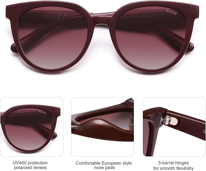 SOJOS Trendy Cat Eye Round Polarized Sunglasses for Women Fashion UV Protection Sunnies Sunglasses SJ2175